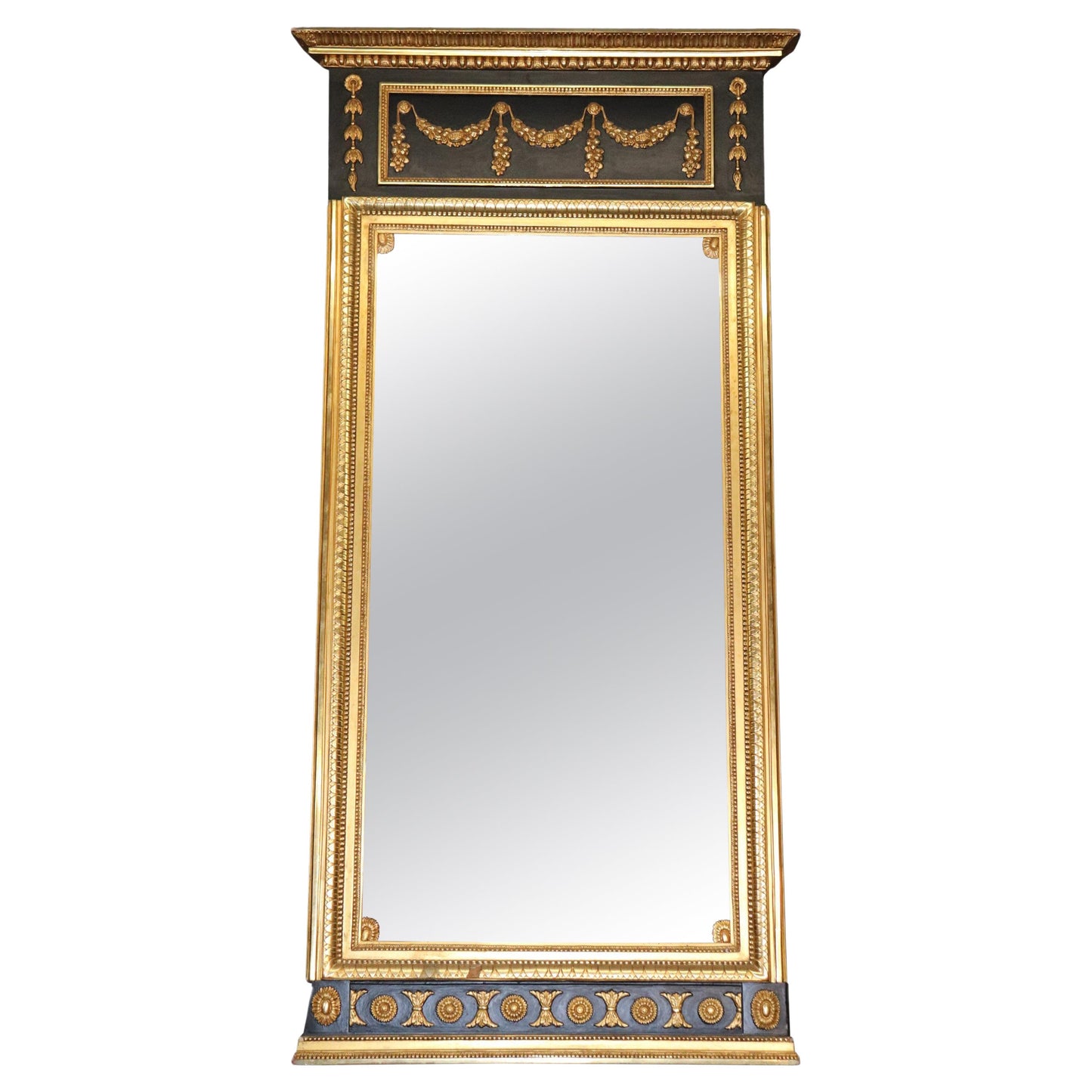 Ebonized French Empire Gilded Tall Narrow Wall Mirror, Cira 1970