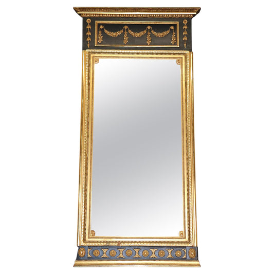 Ebonized French Empire Gilded Tall Narrow Wall Mirror, Cira 1970