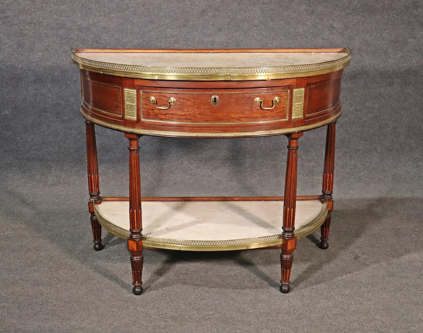 French Directoire Louis XVI Demilune Shape Marble Top Marble Top Console Table