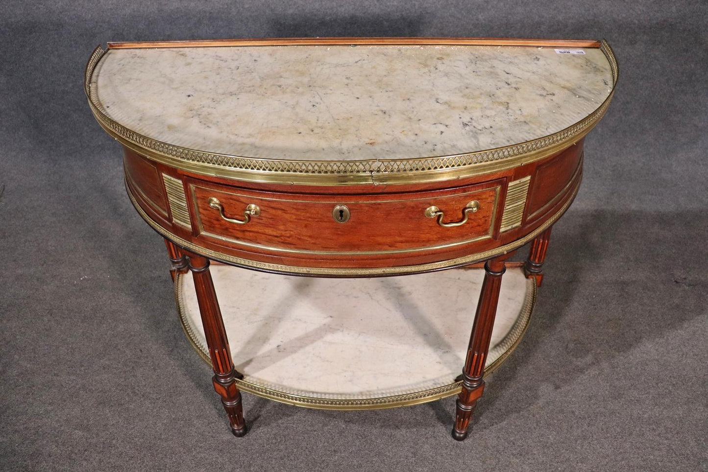 French Directoire Louis XVI Demilune Shape Marble Top Marble Top Console Table