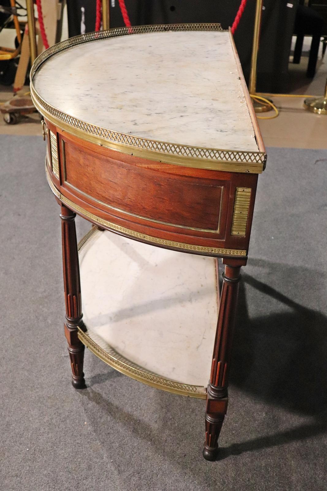 French Directoire Louis XVI Demilune Shape Marble Top Marble Top Console Table