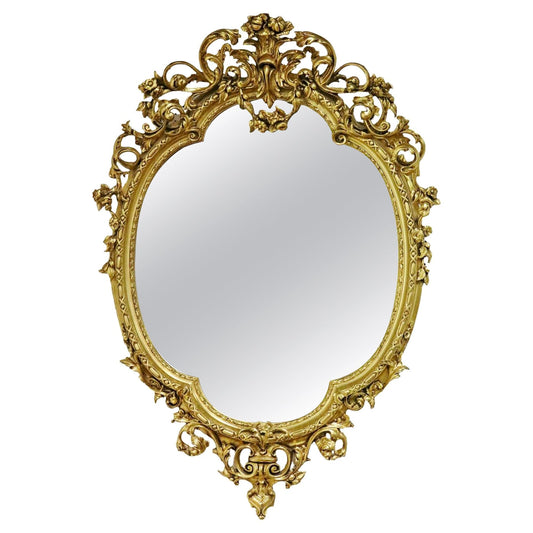 Monumental Gilded French Louis XV Mantle Buffet Wall Mirror circa 1920