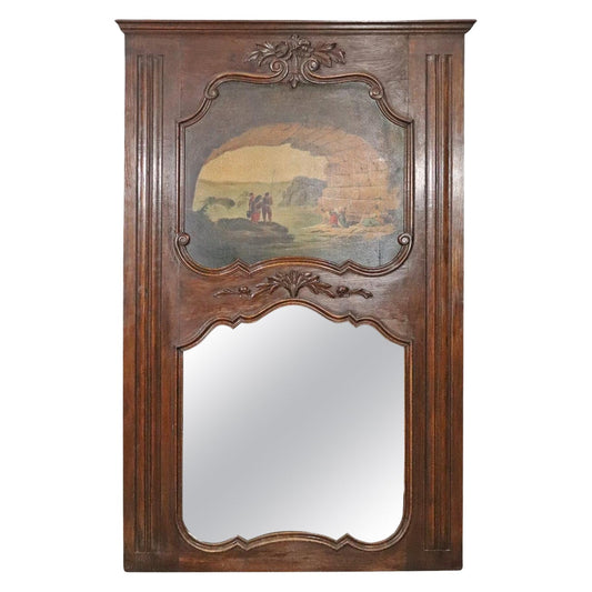 Gorgeous French Oil Painting Trumeau Mirror Circa 1920s