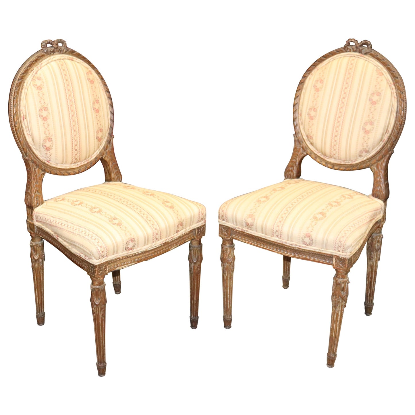 Fine Quality Pair of French Louis XVI Carved Side Chairs, Circa 1940s