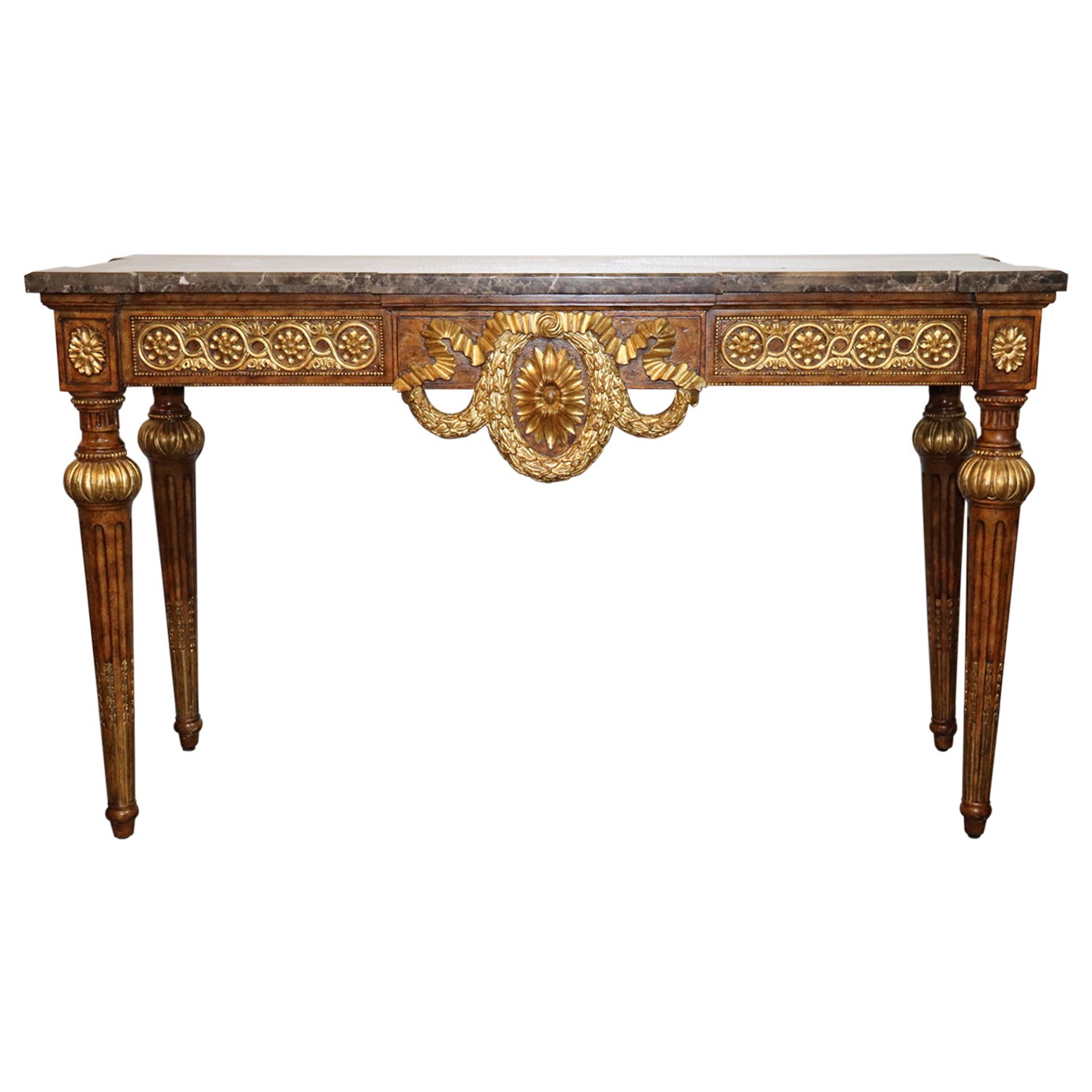 Quality Maitland Smith Varigated Marble Top Gilded Directoire Console Table