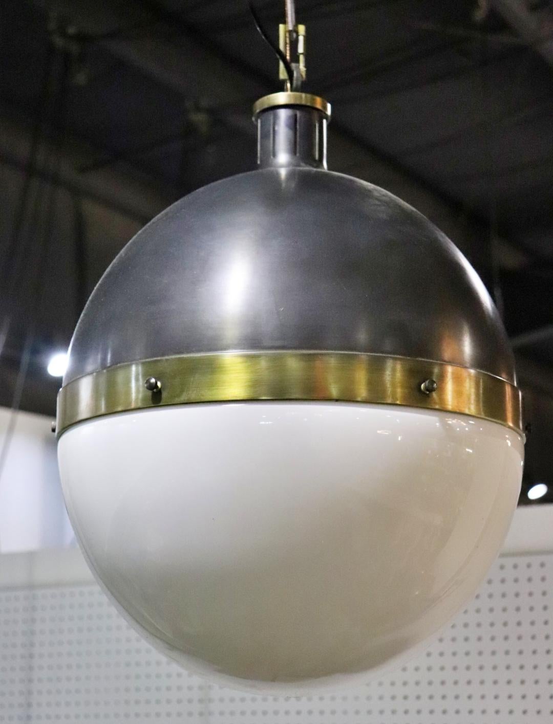 Brass and Metal and Glass Spherical Pendant Chandelier Lamp