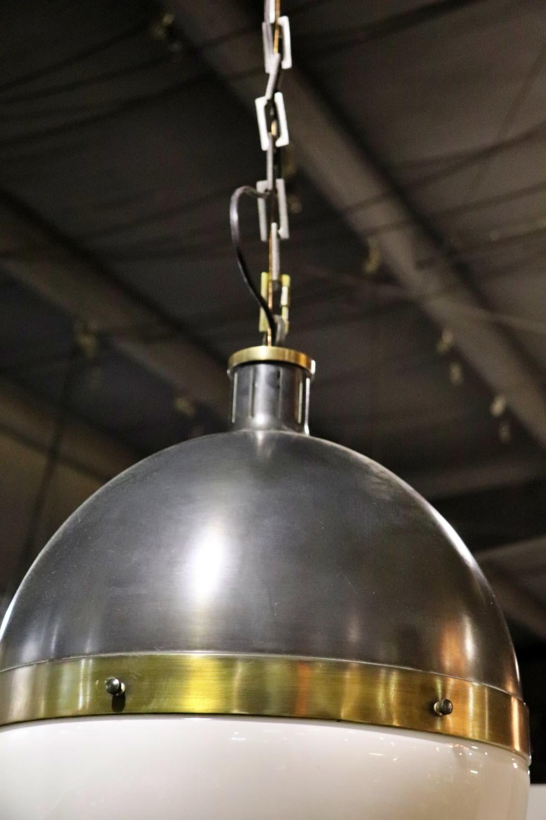 Brass and Metal and Glass Spherical Pendant Chandelier Lamp