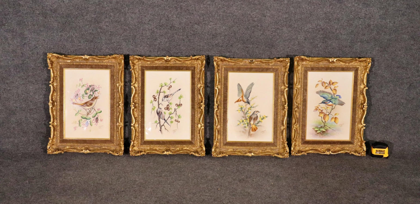 Set of 4 Royal Worcester Porcelain Framed Plaques of Birds