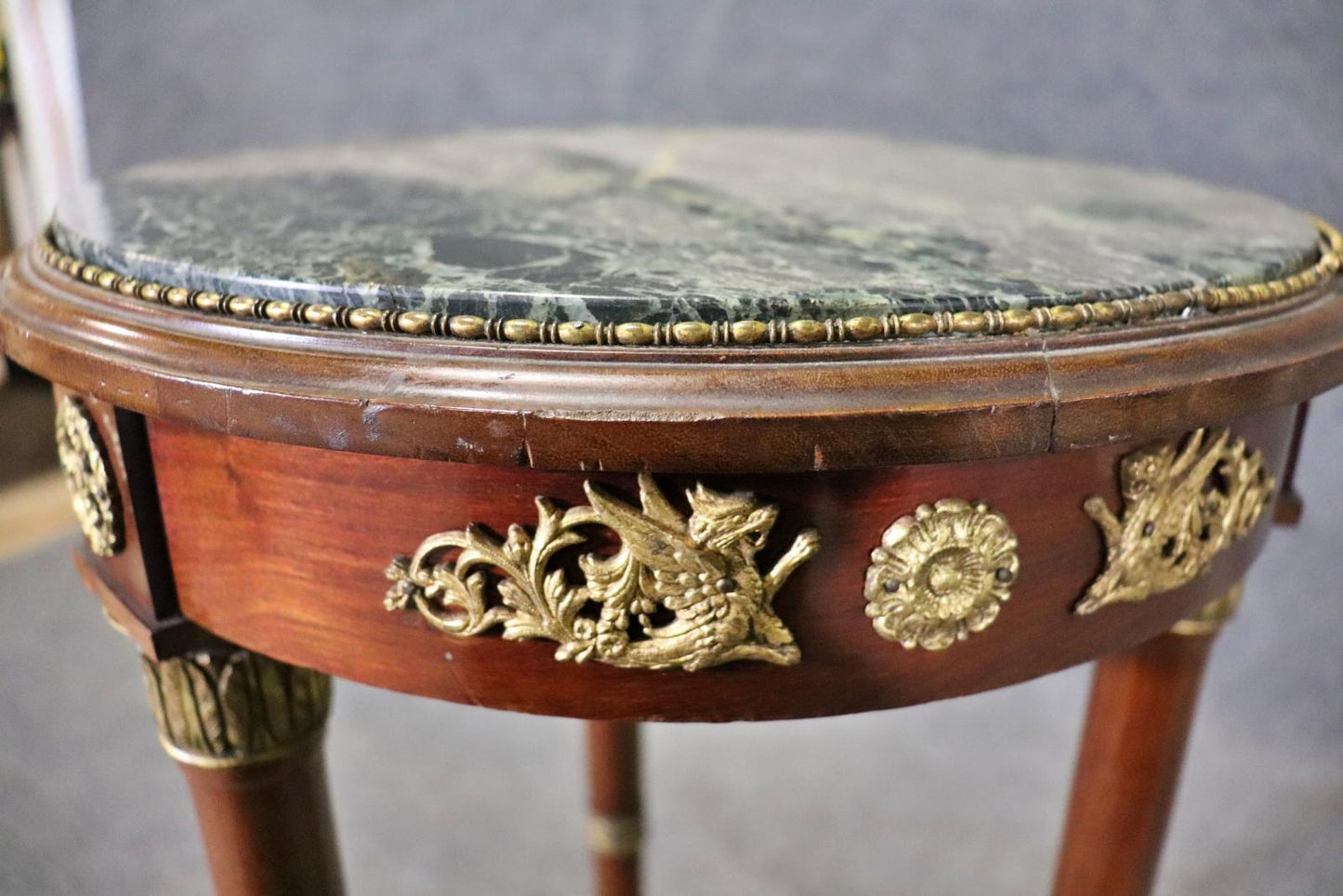 Antique Verdi Green Marble Top French Empire Pedestal End Table Circa 1870