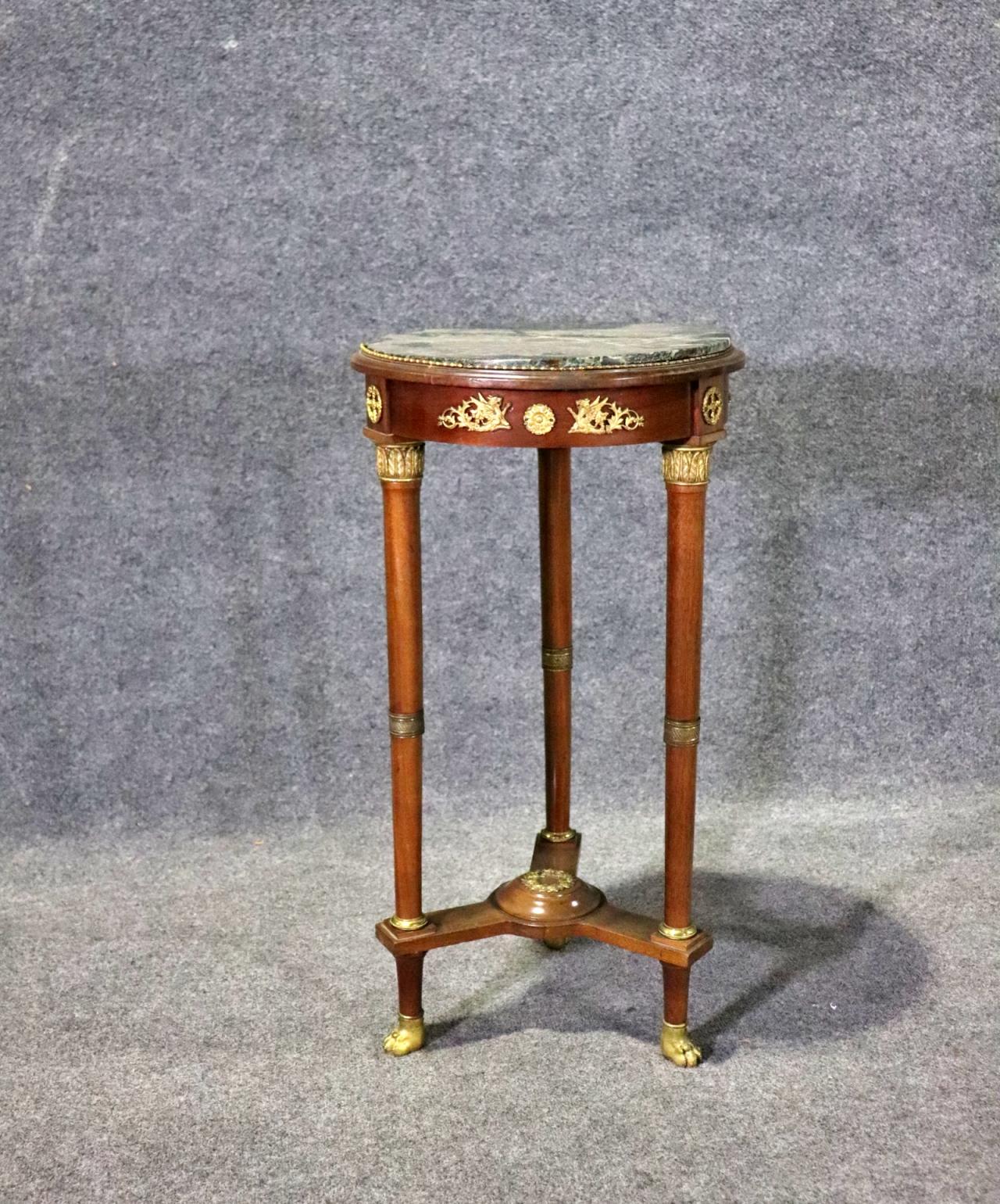 Antique Verdi Green Marble Top French Empire Pedestal End Table Circa 1870