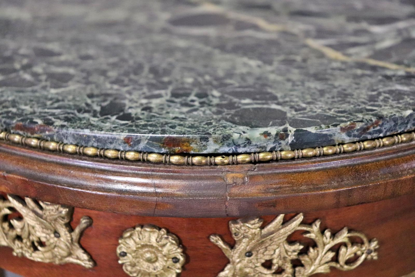 Antique Verdi Green Marble Top French Empire Pedestal End Table Circa 1870