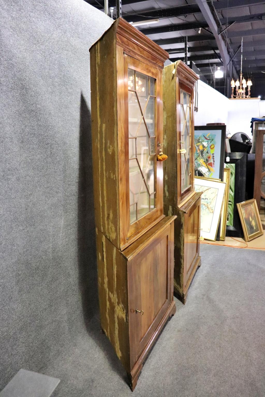 Rare Matched Pair Edwardian Chippendale Style Individual Glazed Corner Cabinets