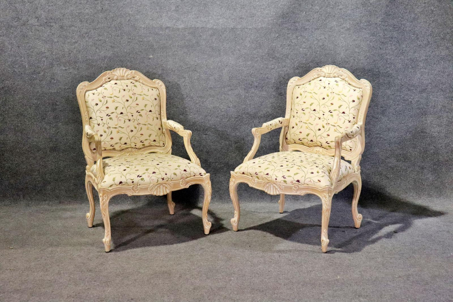 Pair Paint Decorated French Louis XV Style Armchairs