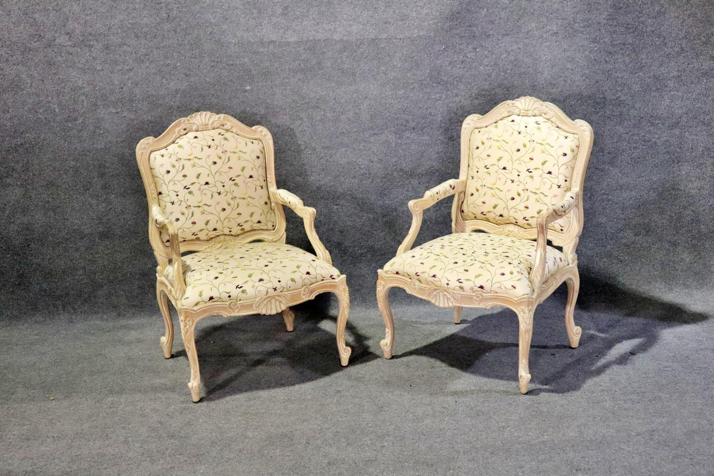 Pair Paint Decorated French Louis XV Style Armchairs