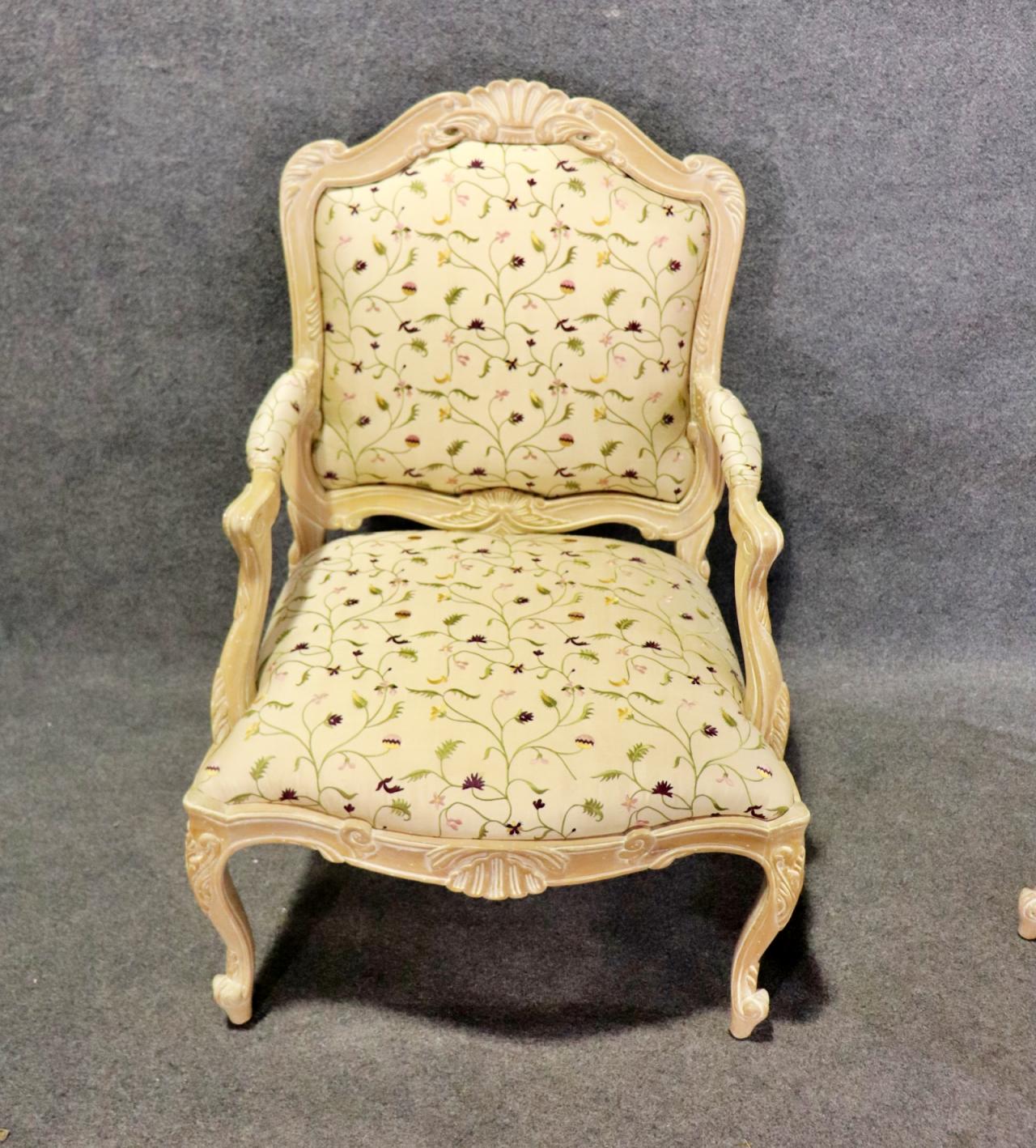 Pair Paint Decorated French Louis XV Style Armchairs