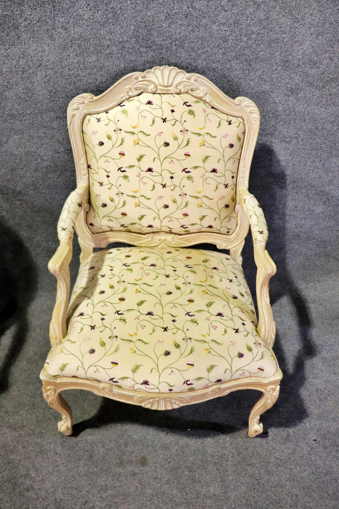 Pair Paint Decorated French Louis XV Style Armchairs