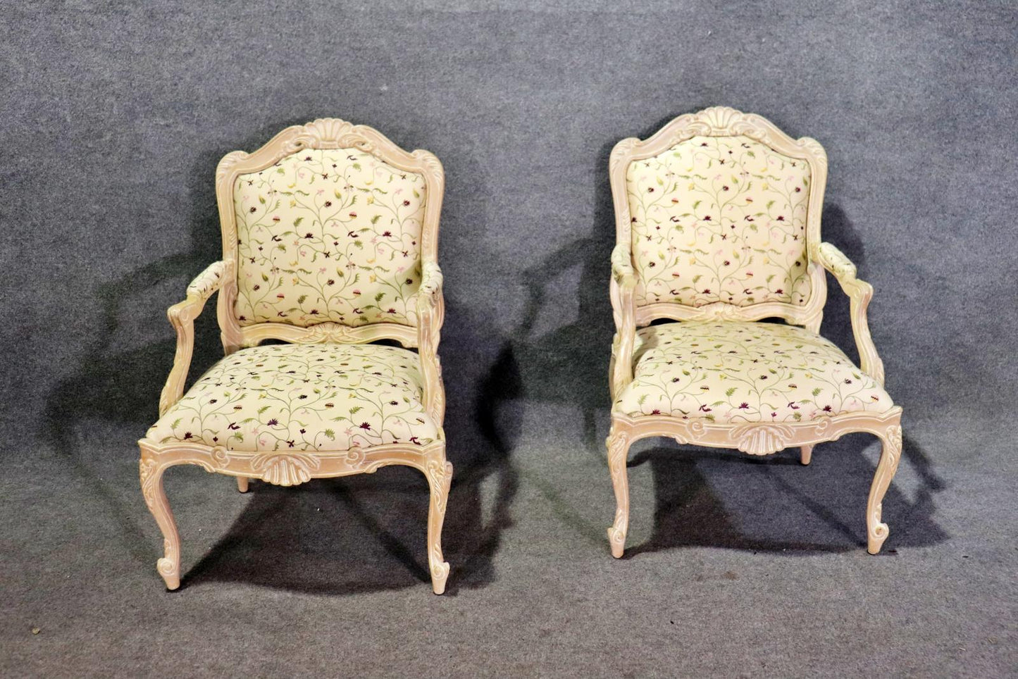 Pair Paint Decorated French Louis XV Style Armchairs