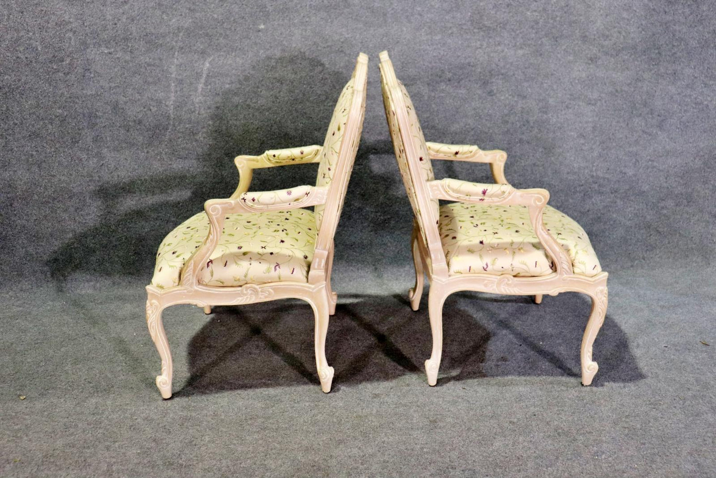 Pair Paint Decorated French Louis XV Style Armchairs