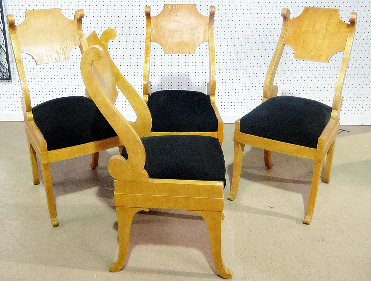 Set of Four Antique Biedermeier Figured Birch Side Dining Chairs C1900