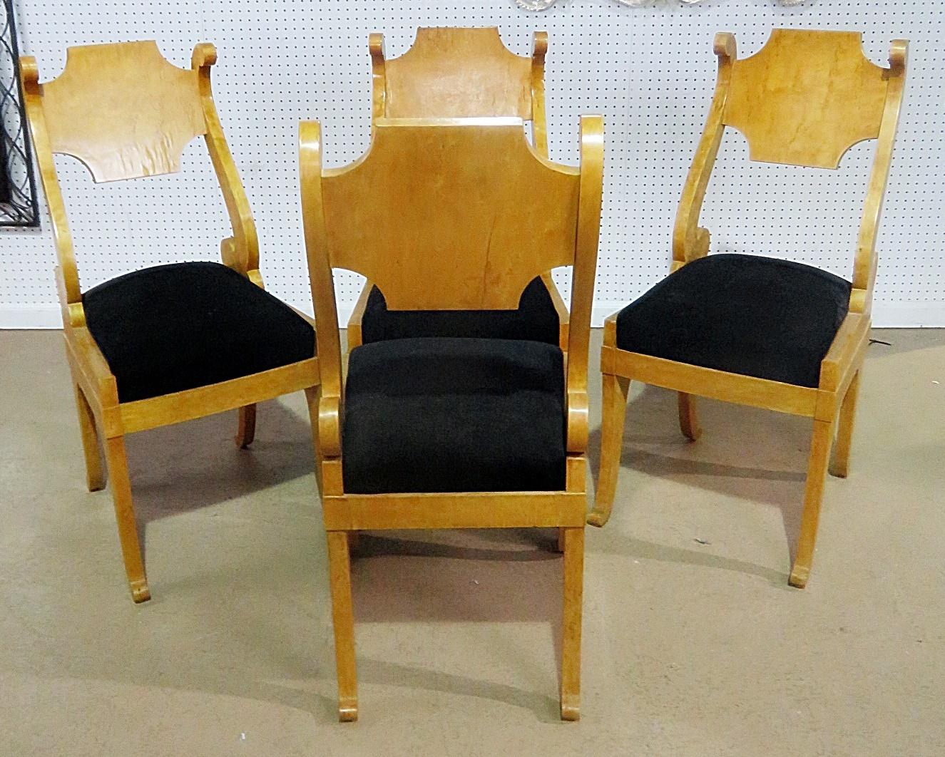 Set of Four Antique Biedermeier Figured Birch Side Dining Chairs C1900