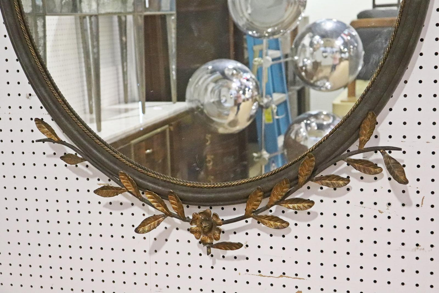 Rare Pair Monumental 80 Inch Brass Adams Style Floral Oval Mirrors Circa 1900