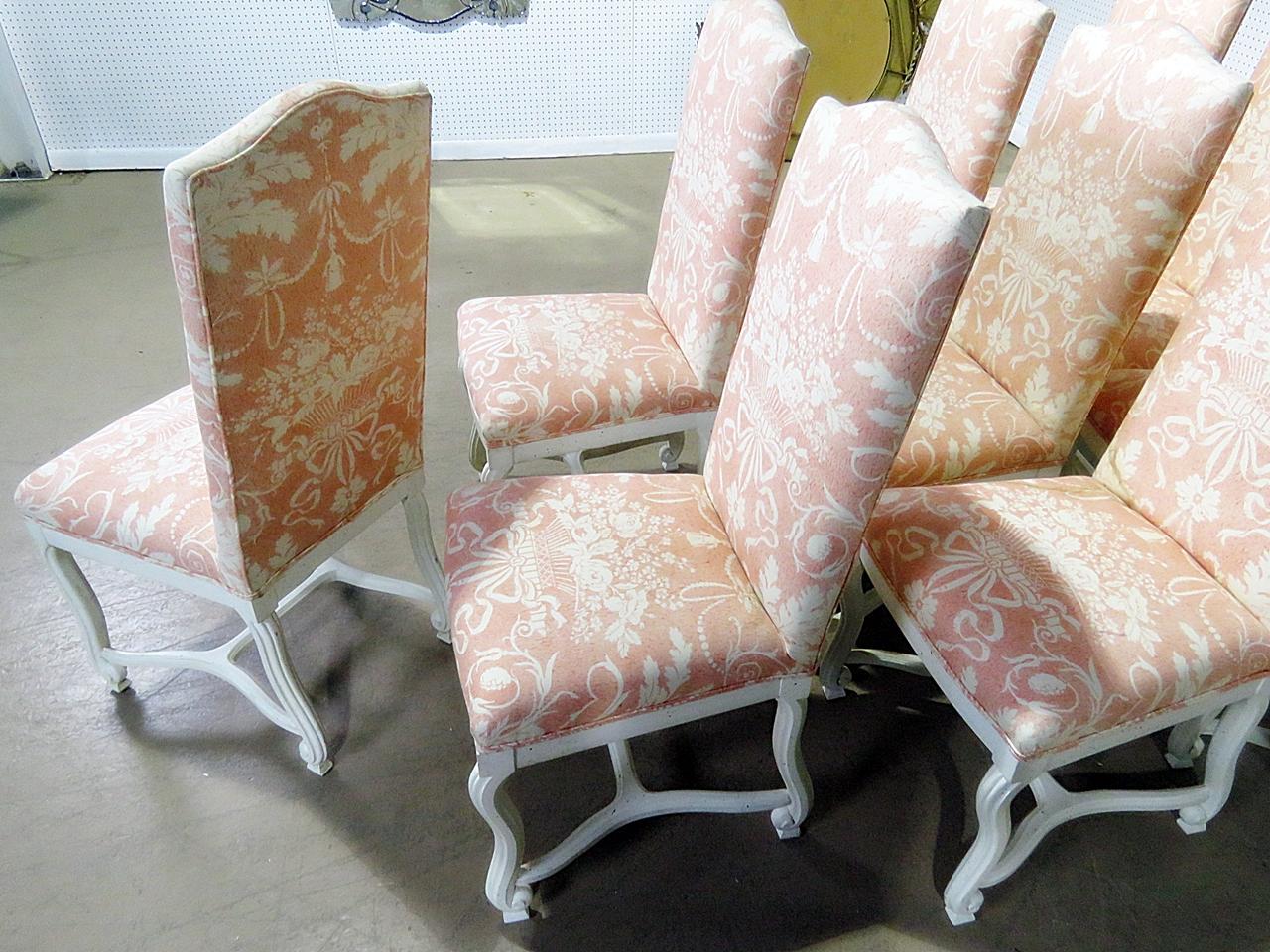 Set of 10 Distressed Painted French Mutton Leg Style Dining Side Chairs