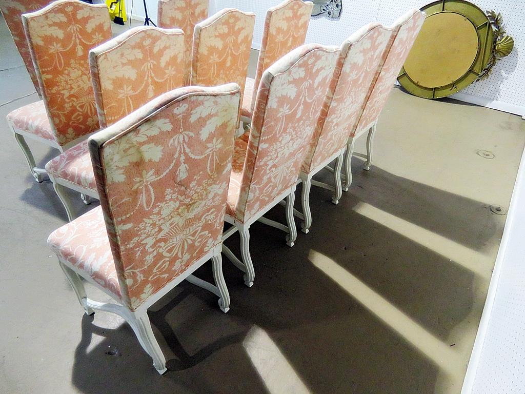 Set of 10 Distressed Painted French Mutton Leg Style Dining Side Chairs