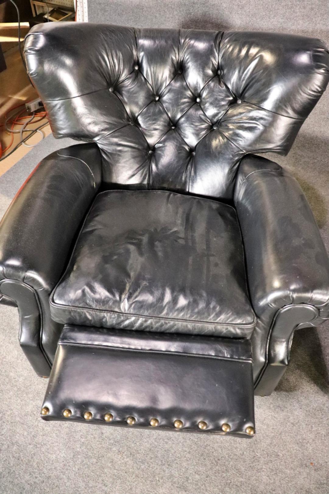 Pair of Tufted English Georgian Style Club Chairs Recliners