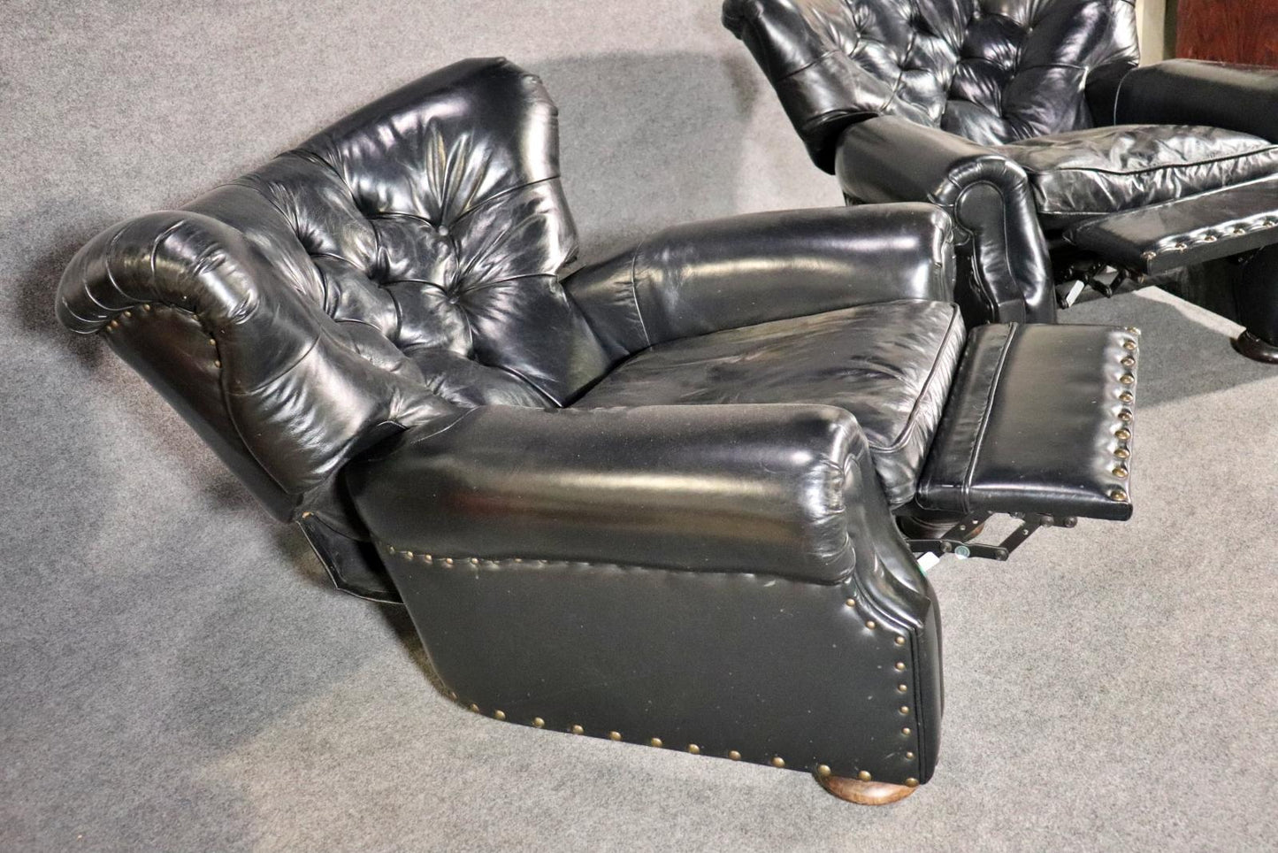 Pair of Tufted English Georgian Style Club Chairs Recliners