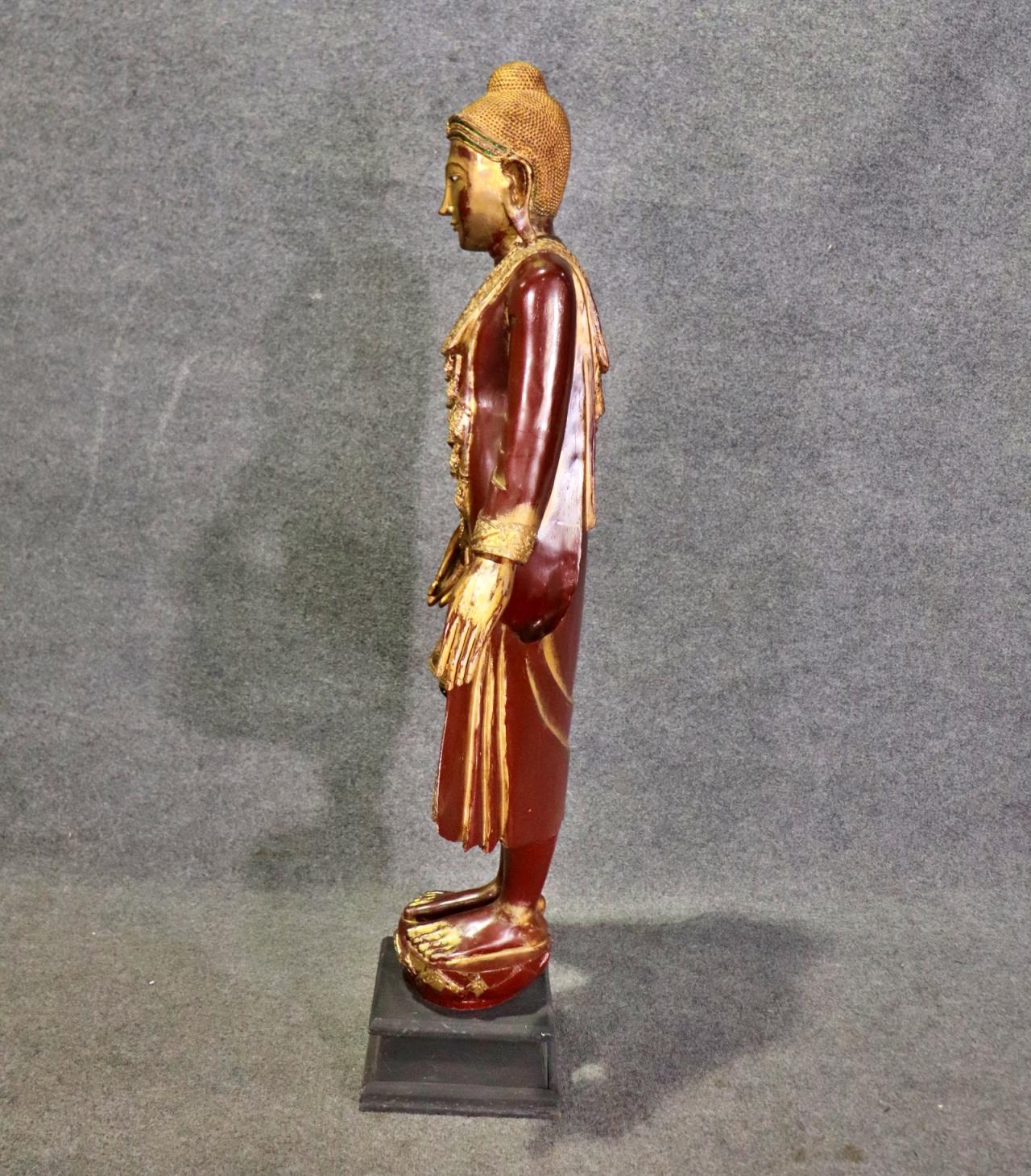 Carved Vintage Tibetan or Thailand Polychromed and Giltwood Mandalay Statue