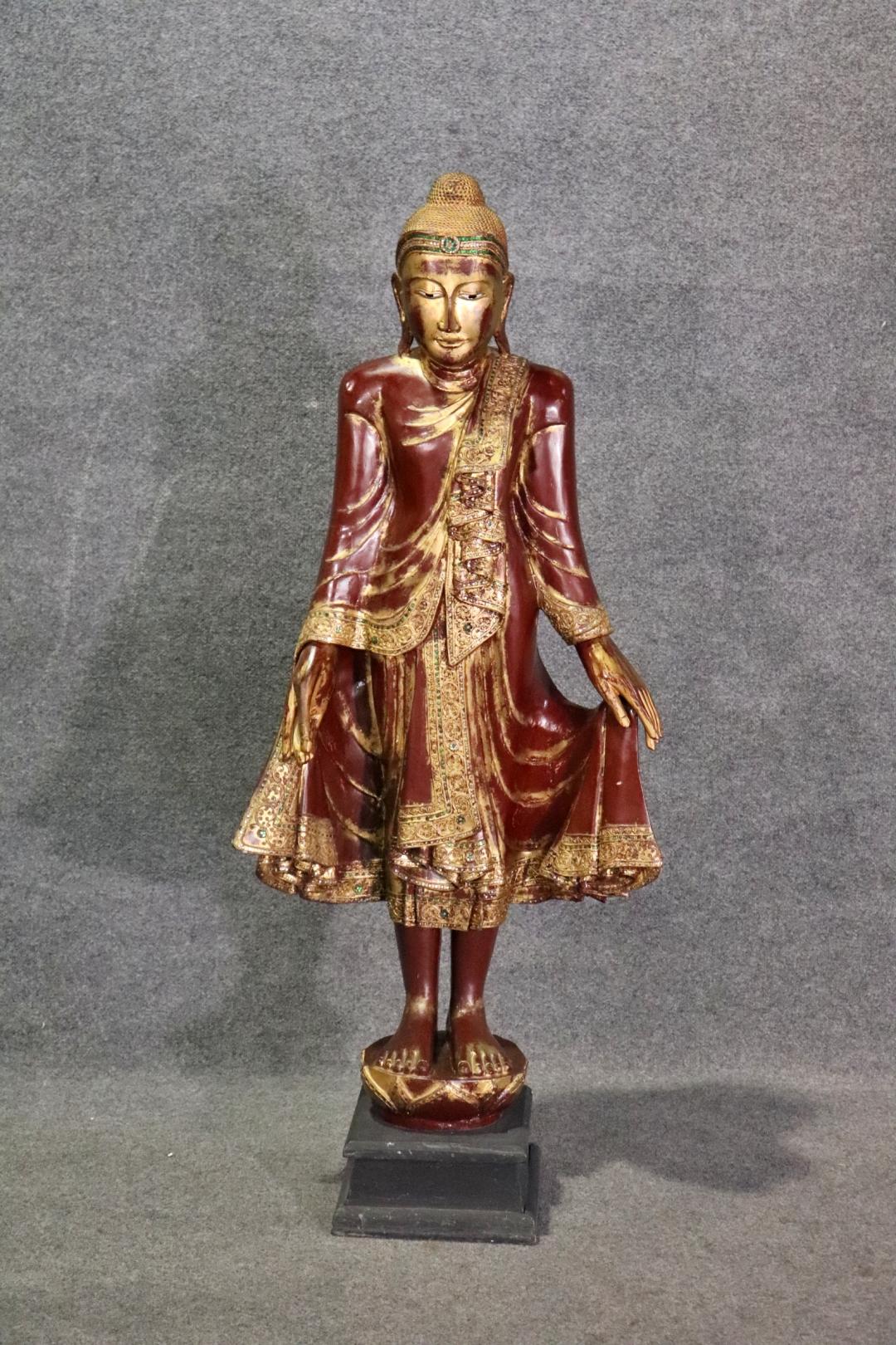 Carved Vintage Tibetan or Thailand Polychromed and Giltwood Mandalay Statue