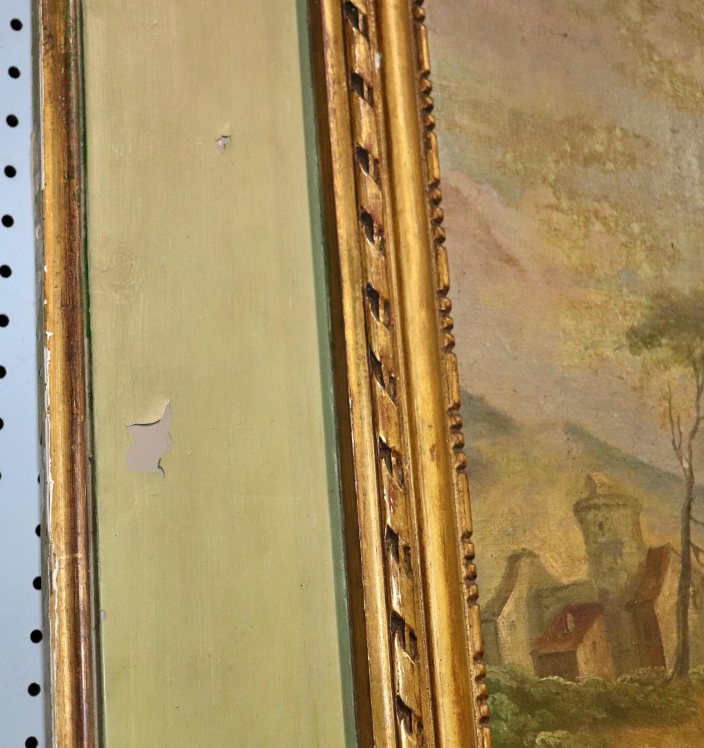 Monumental French Louis XV Oil Painted Trumeau Mirror circa 1900