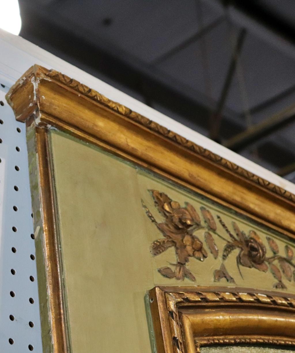 Monumental French Louis XV Oil Painted Trumeau Mirror circa 1900