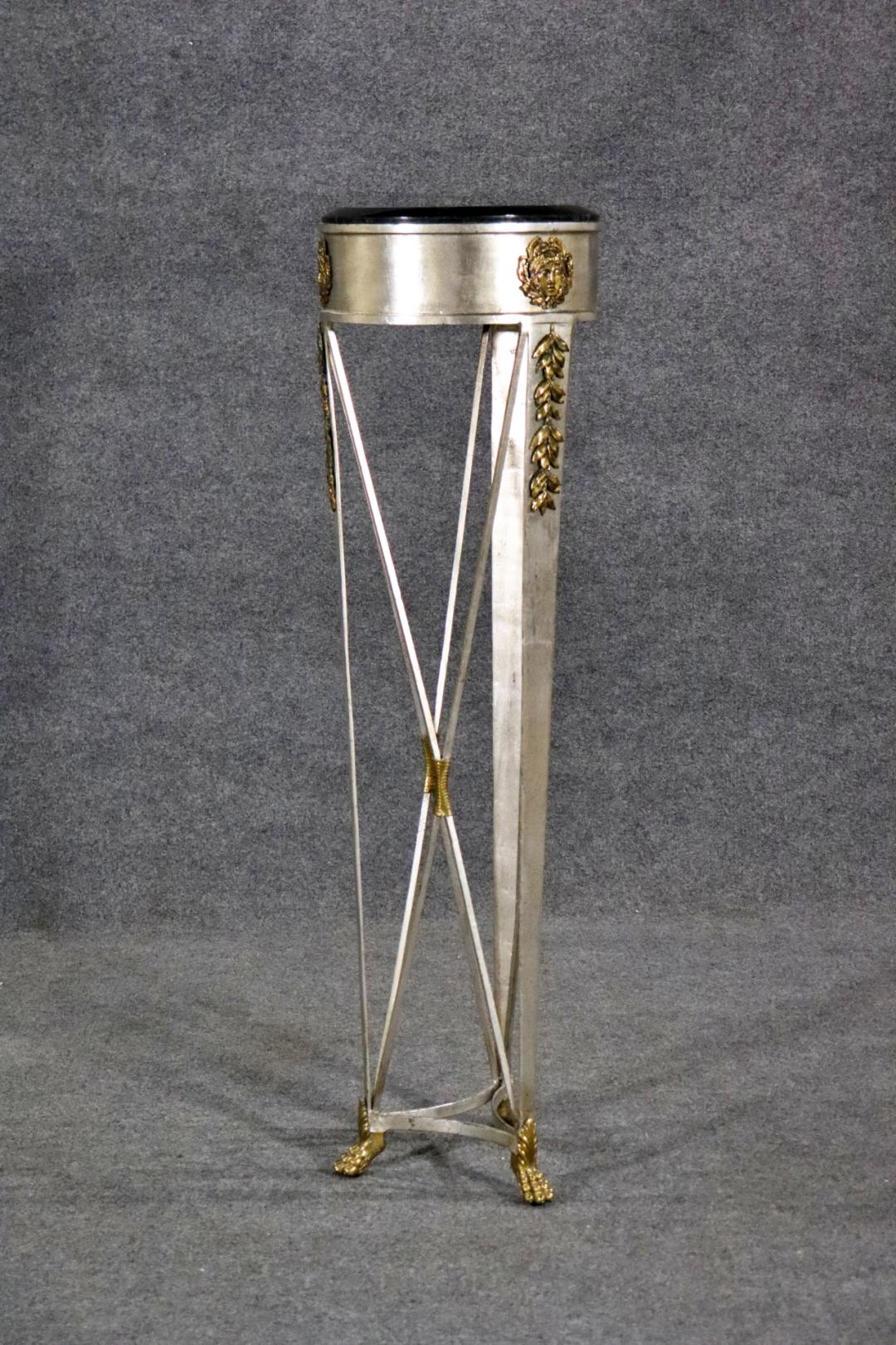 French Directoire Style Silver Leaf and Bronze Tall Pedestal