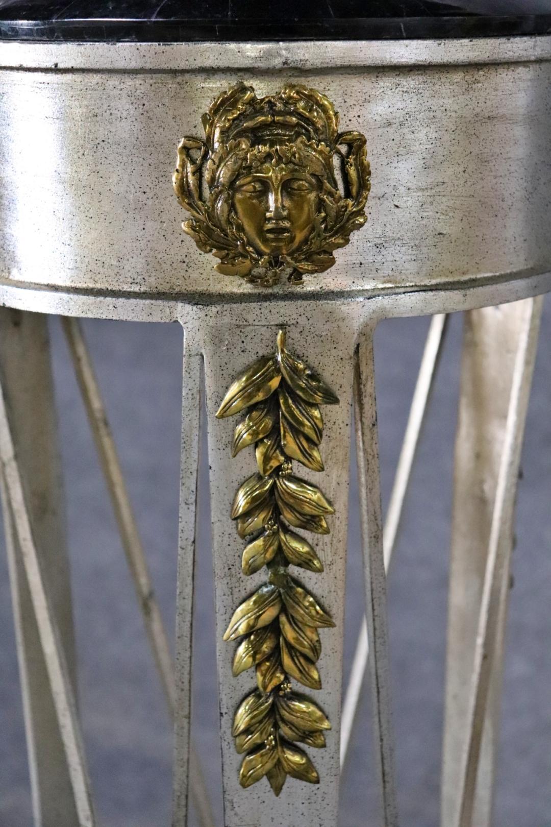 French Directoire Style Silver Leaf and Bronze Tall Pedestal