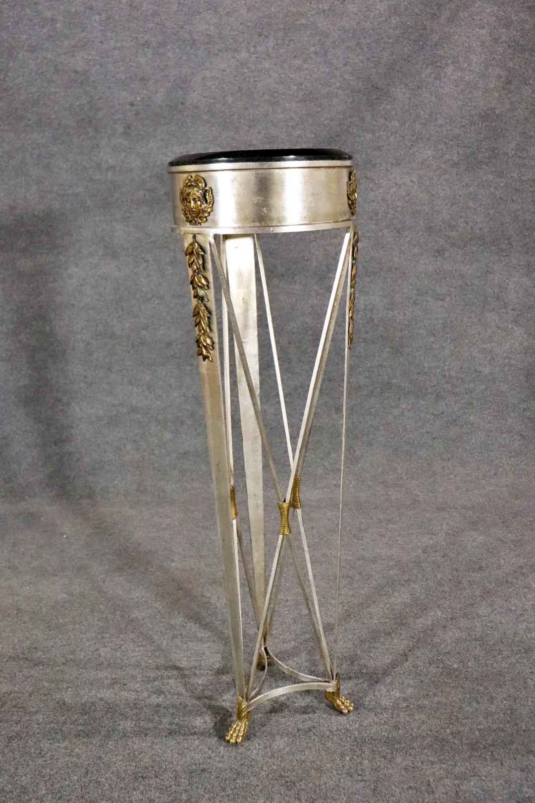 French Directoire Style Silver Leaf and Bronze Tall Pedestal