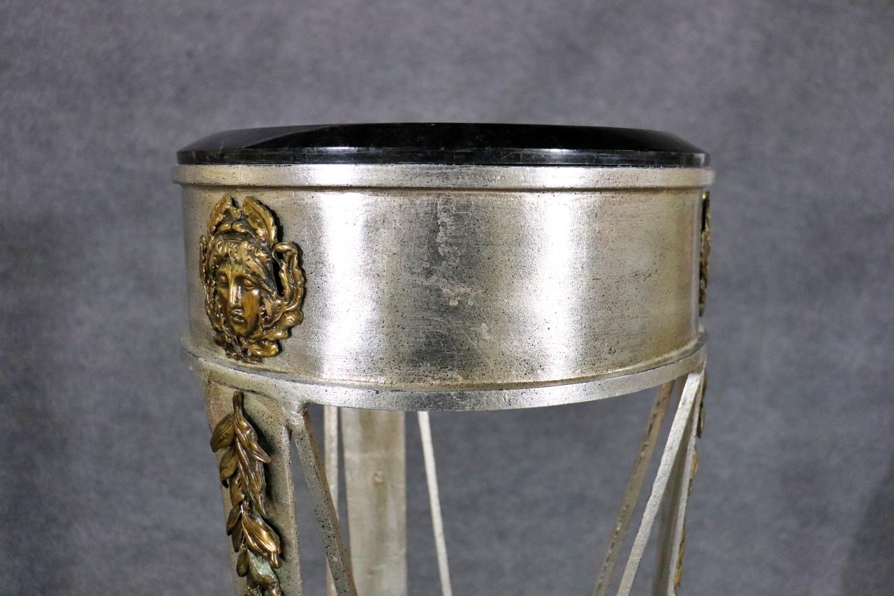 French Directoire Style Silver Leaf and Bronze Tall Pedestal