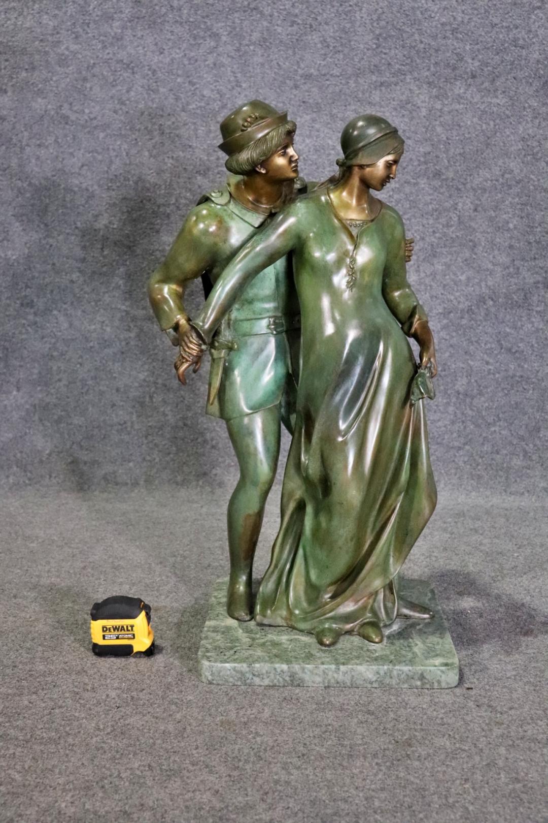 Stunning Signed "Nene" Verdigris Bronze Sculpture of a paair of Lovers