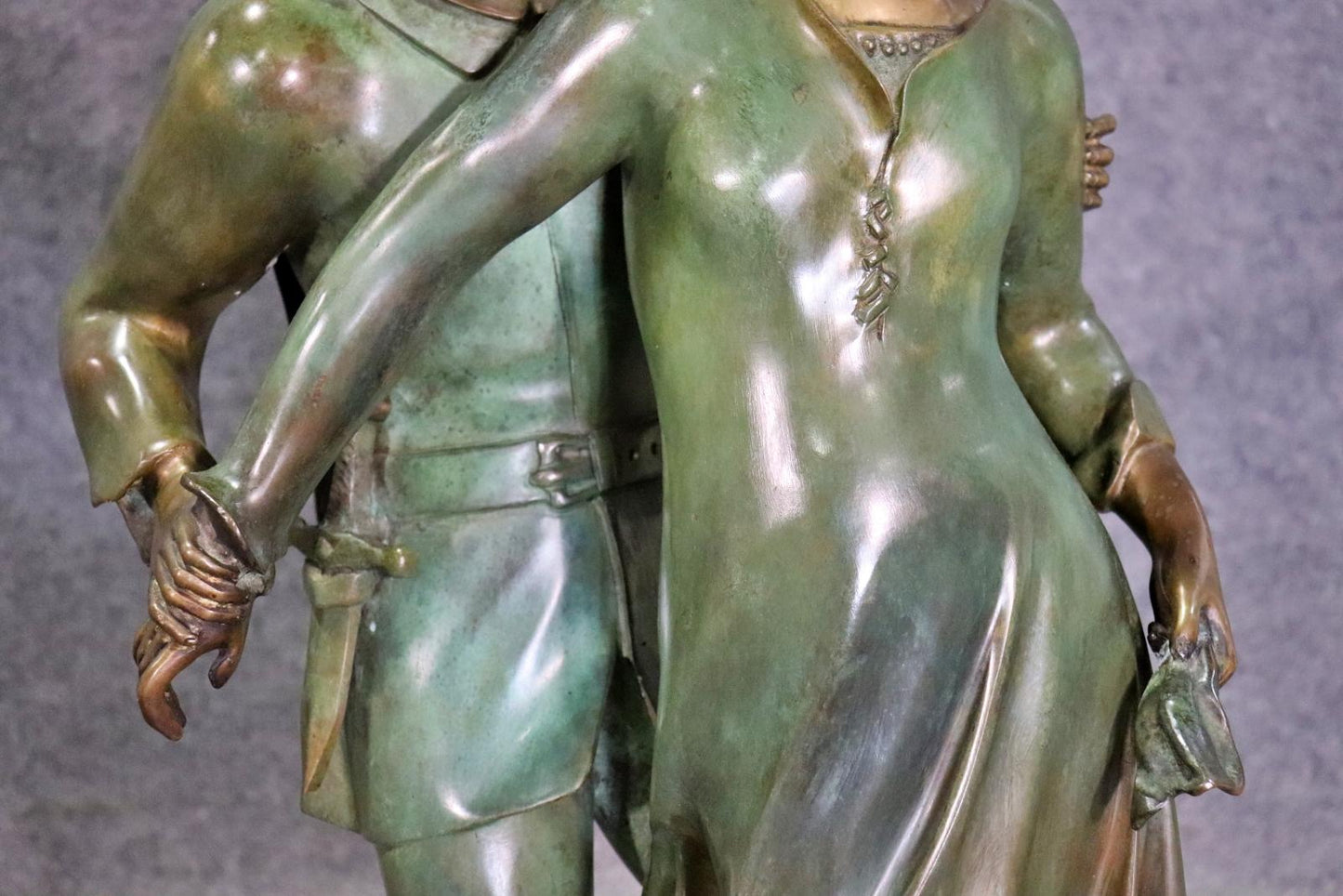 Stunning Signed "Nene" Verdigris Bronze Sculpture of a paair of Lovers