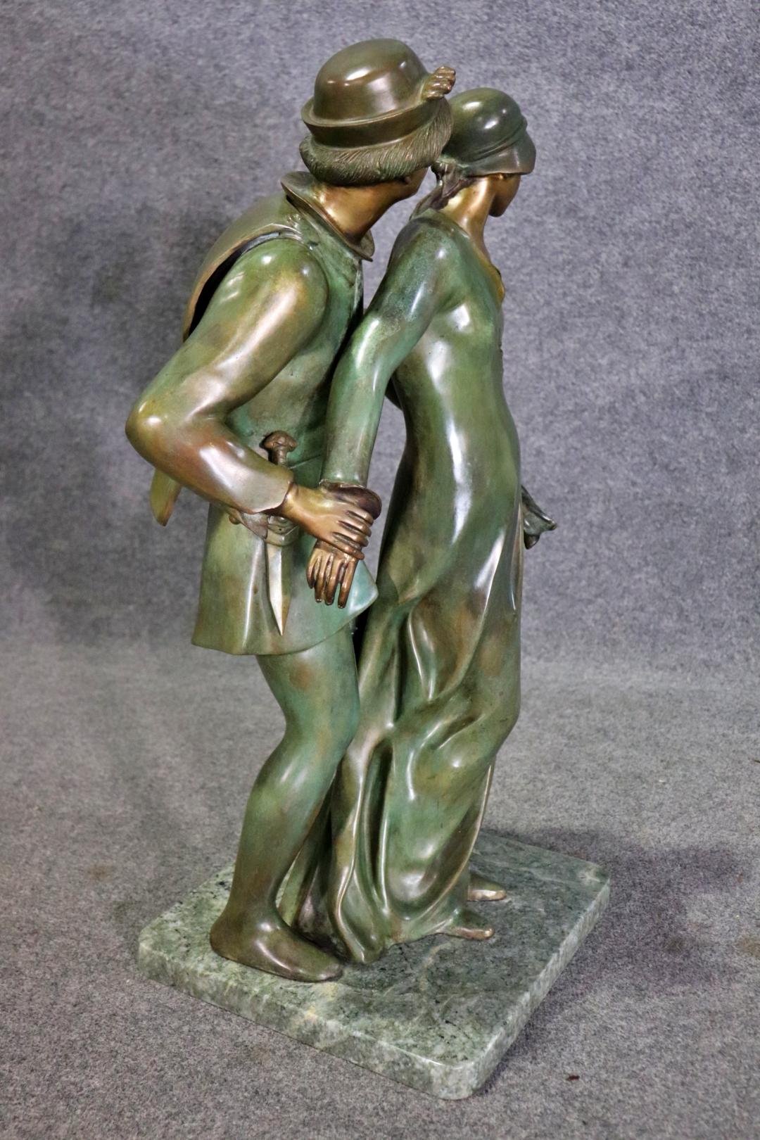 Stunning Signed "Nene" Verdigris Bronze Sculpture of a paair of Lovers