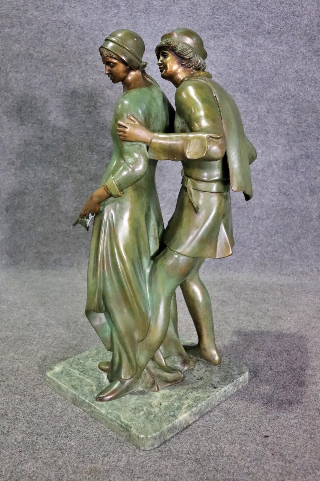 Stunning Signed "Nene" Verdigris Bronze Sculpture of a paair of Lovers