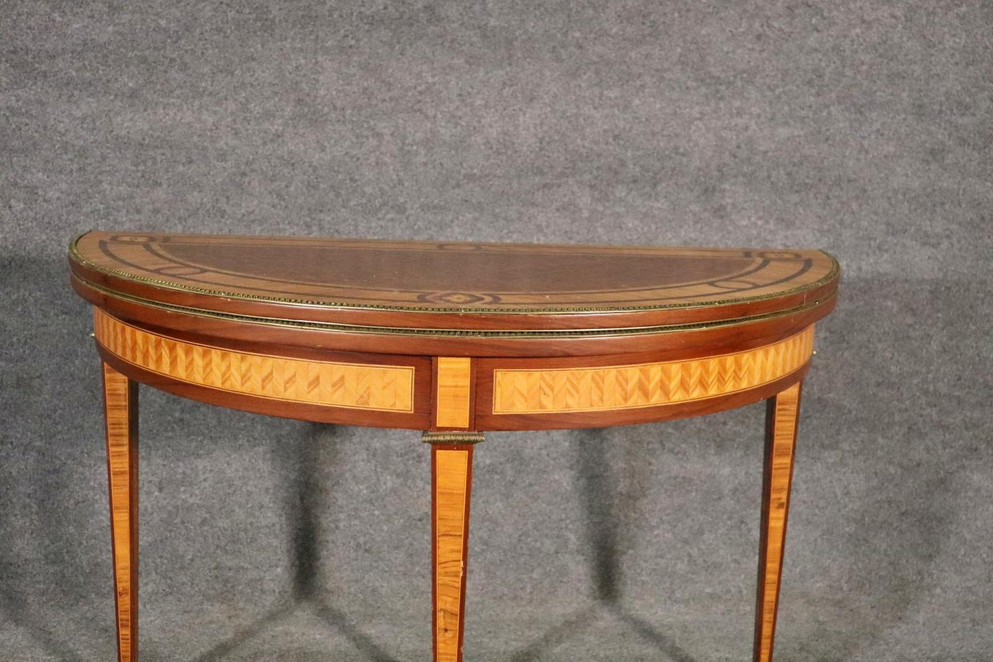 Gorgeous inlaid French Louis XVI Style Satinwood Demilune Console Table