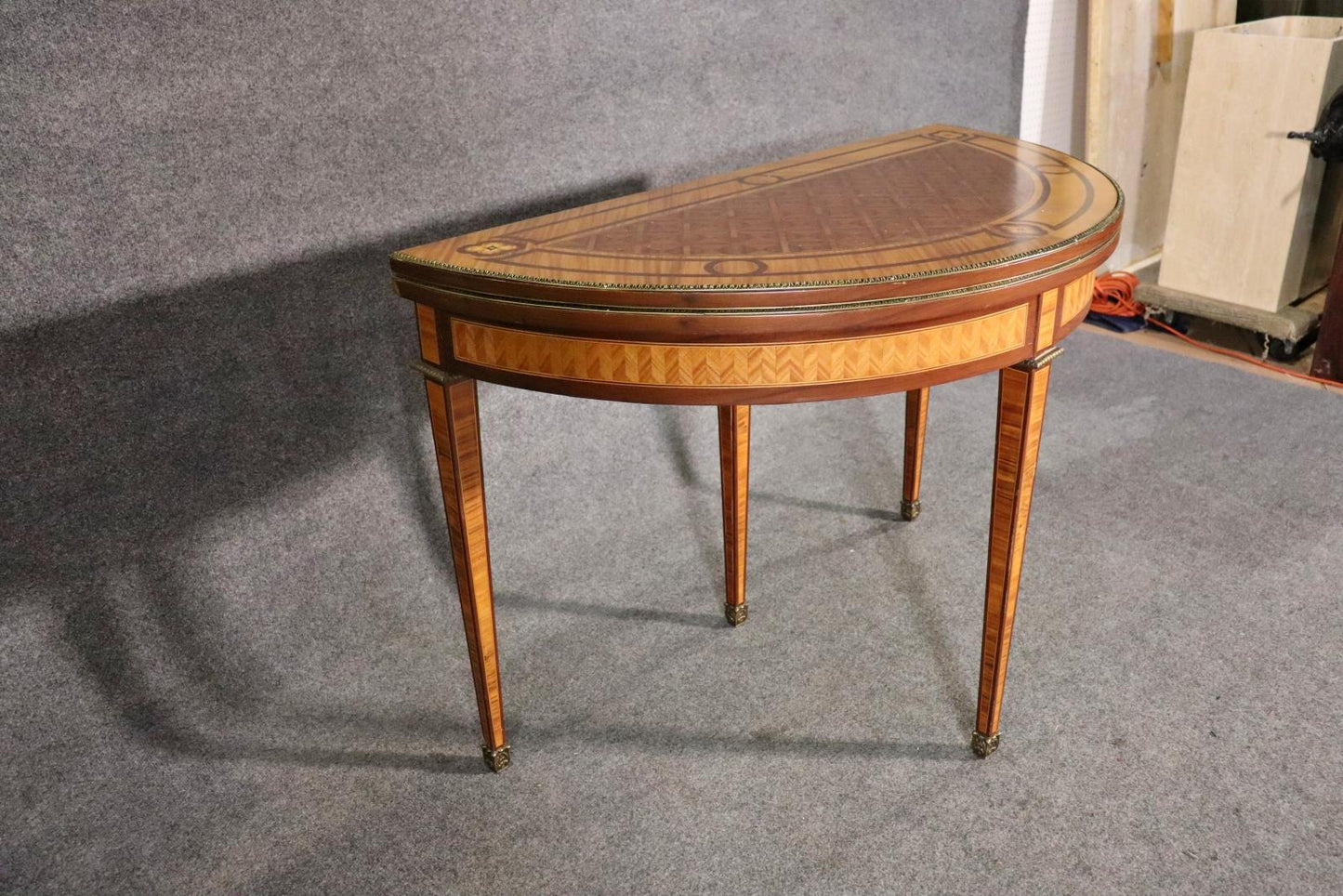 Gorgeous inlaid French Louis XVI Style Satinwood Demilune Console Table