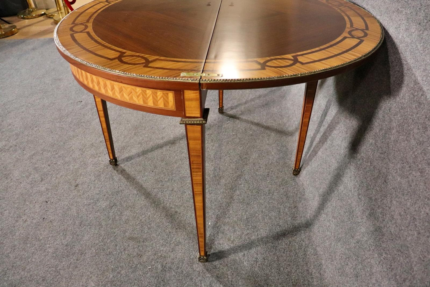 Gorgeous inlaid French Louis XVI Style Satinwood Demilune Console Table