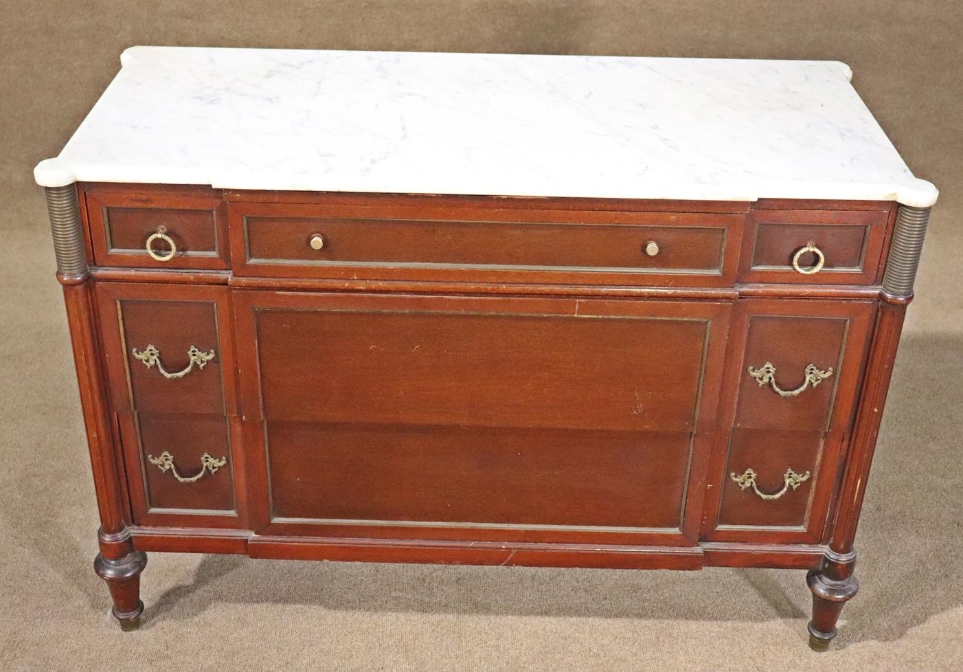 White Marble Top Mahogany Maison Jansen Style Directoire Commode