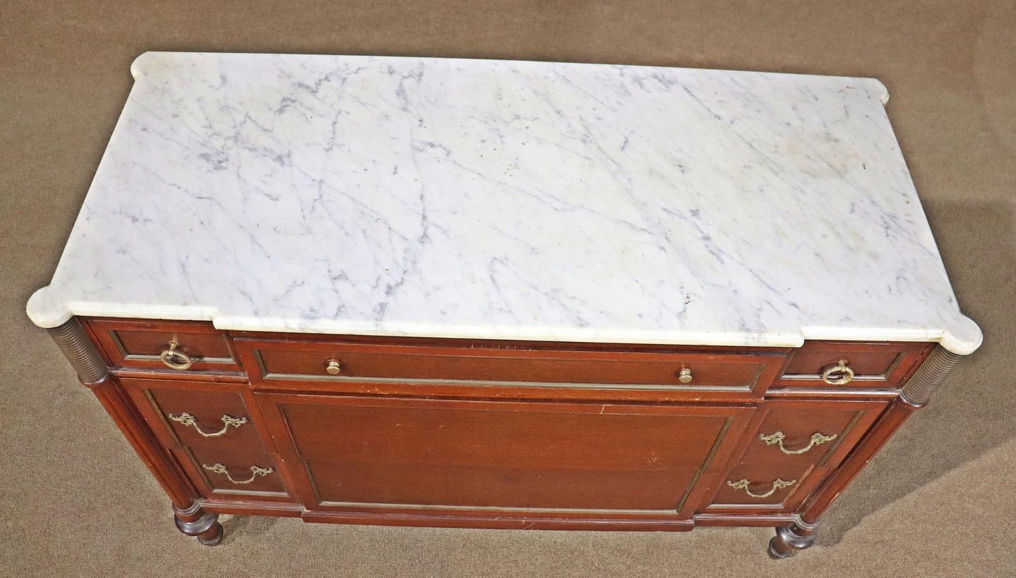 White Marble Top Mahogany Maison Jansen Style Directoire Commode