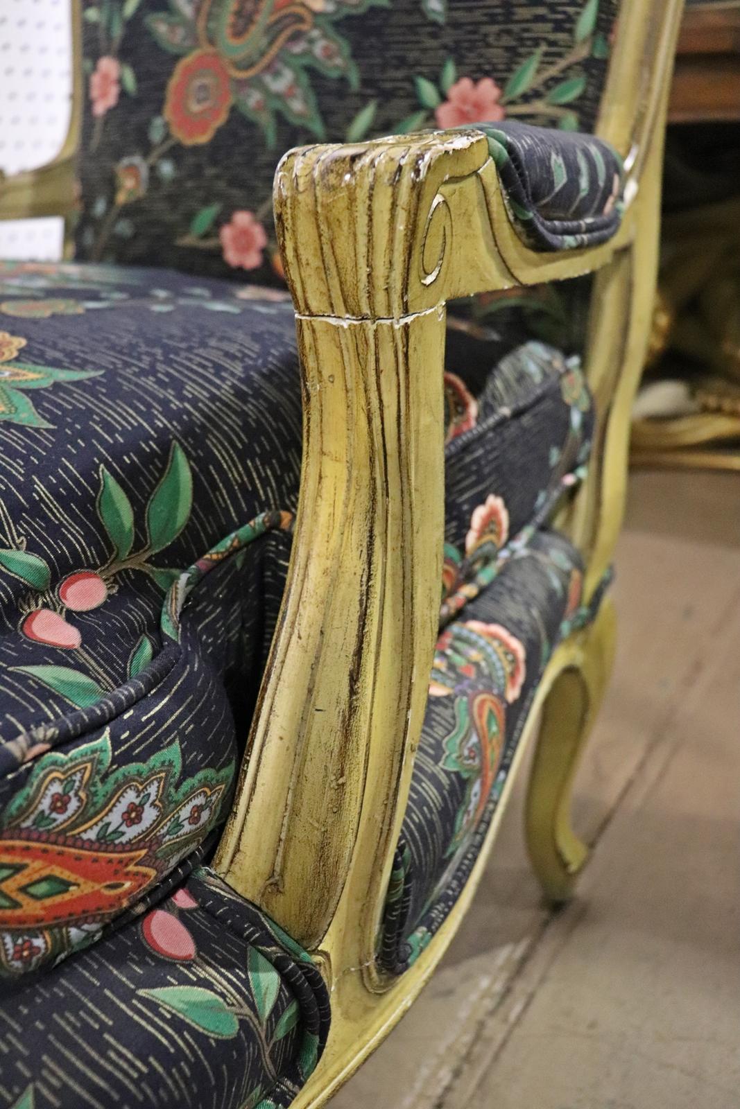 Pair Paint Decorated French Louis XV Armchairs Fauteuils circa 1950s