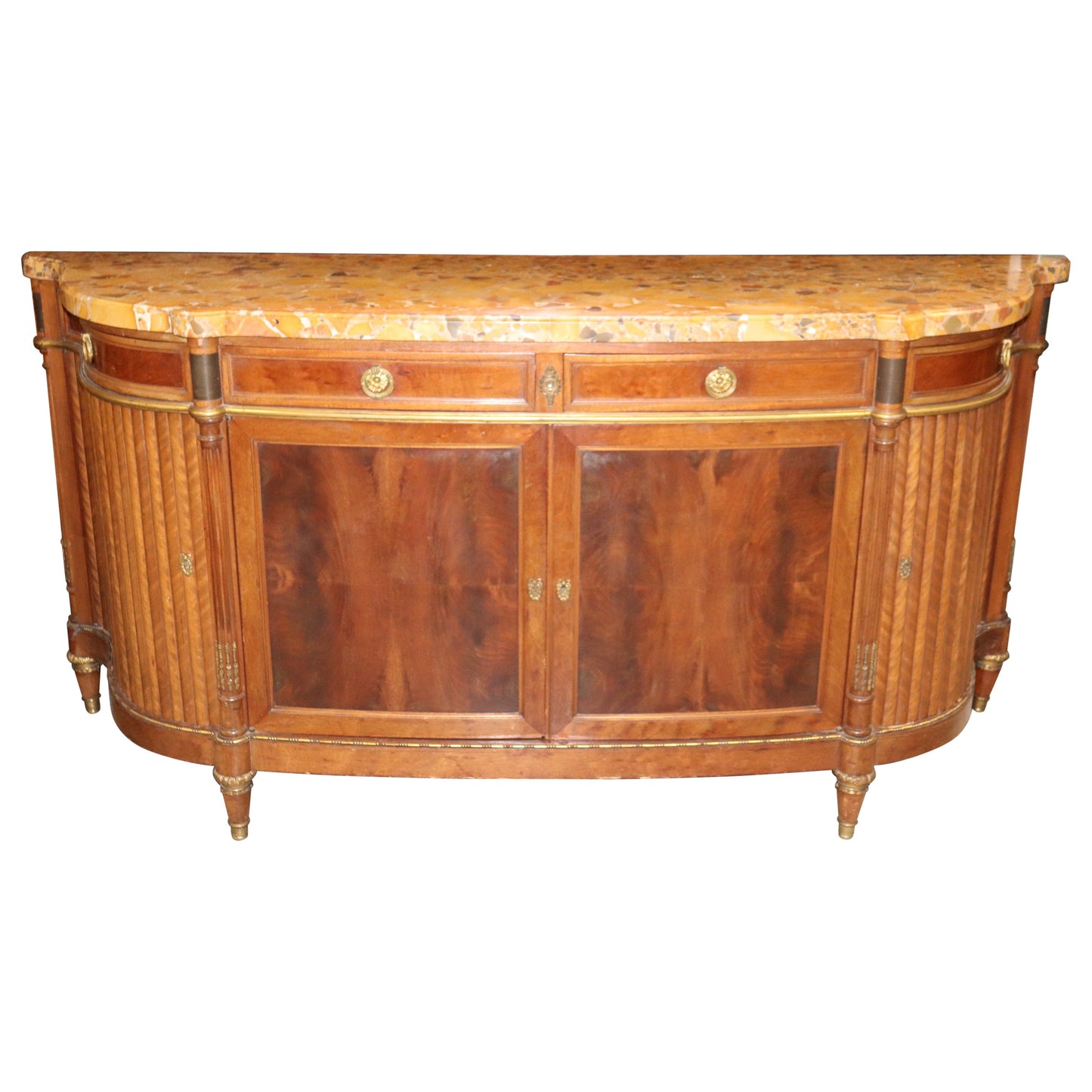 Fine French Breche D' Alep Marble Top Faux Tambor Doors Directoire Sideboard