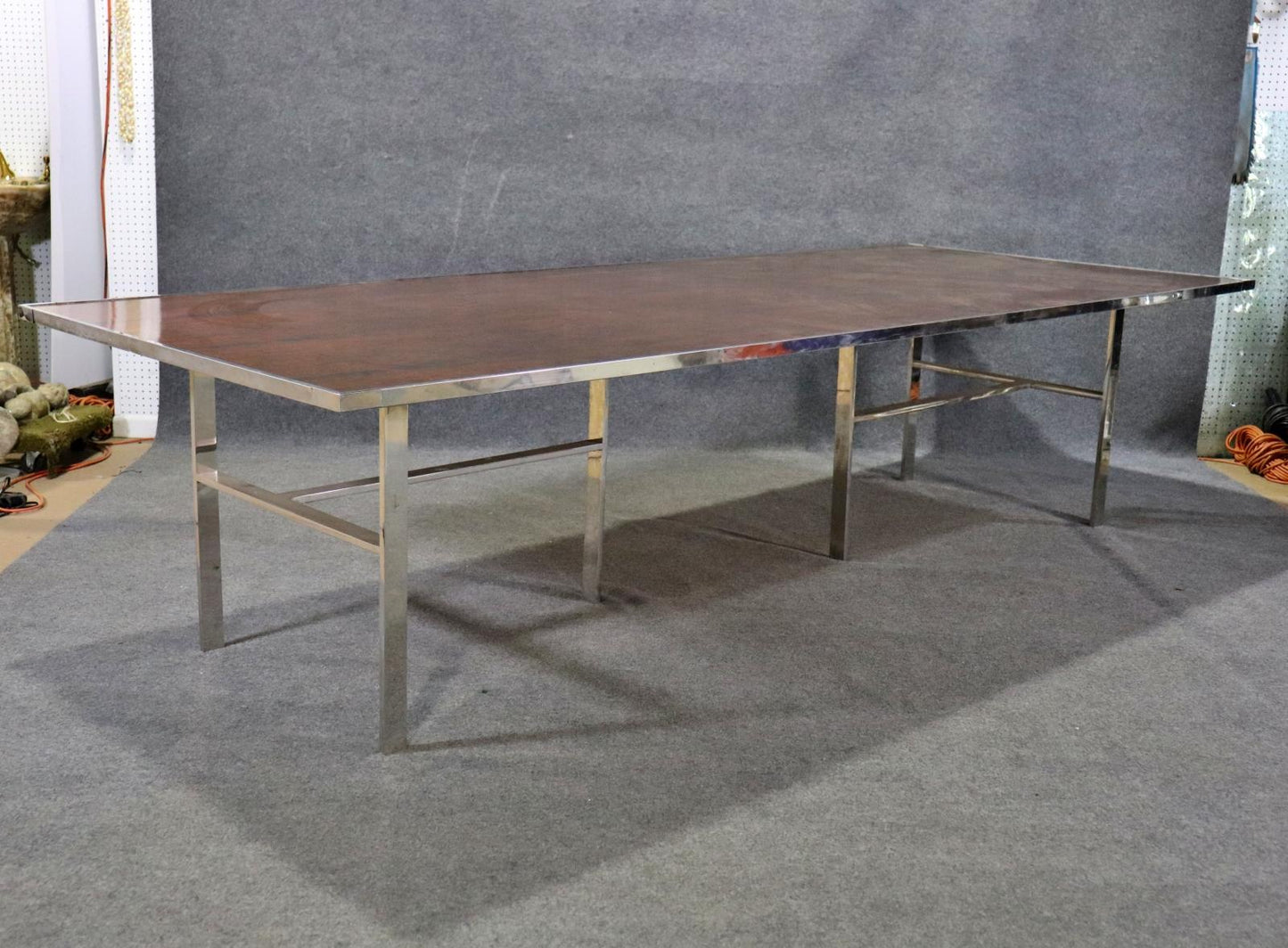 Mid Century Modern Rosewood and Chrome Flatbar Dining Conference Table