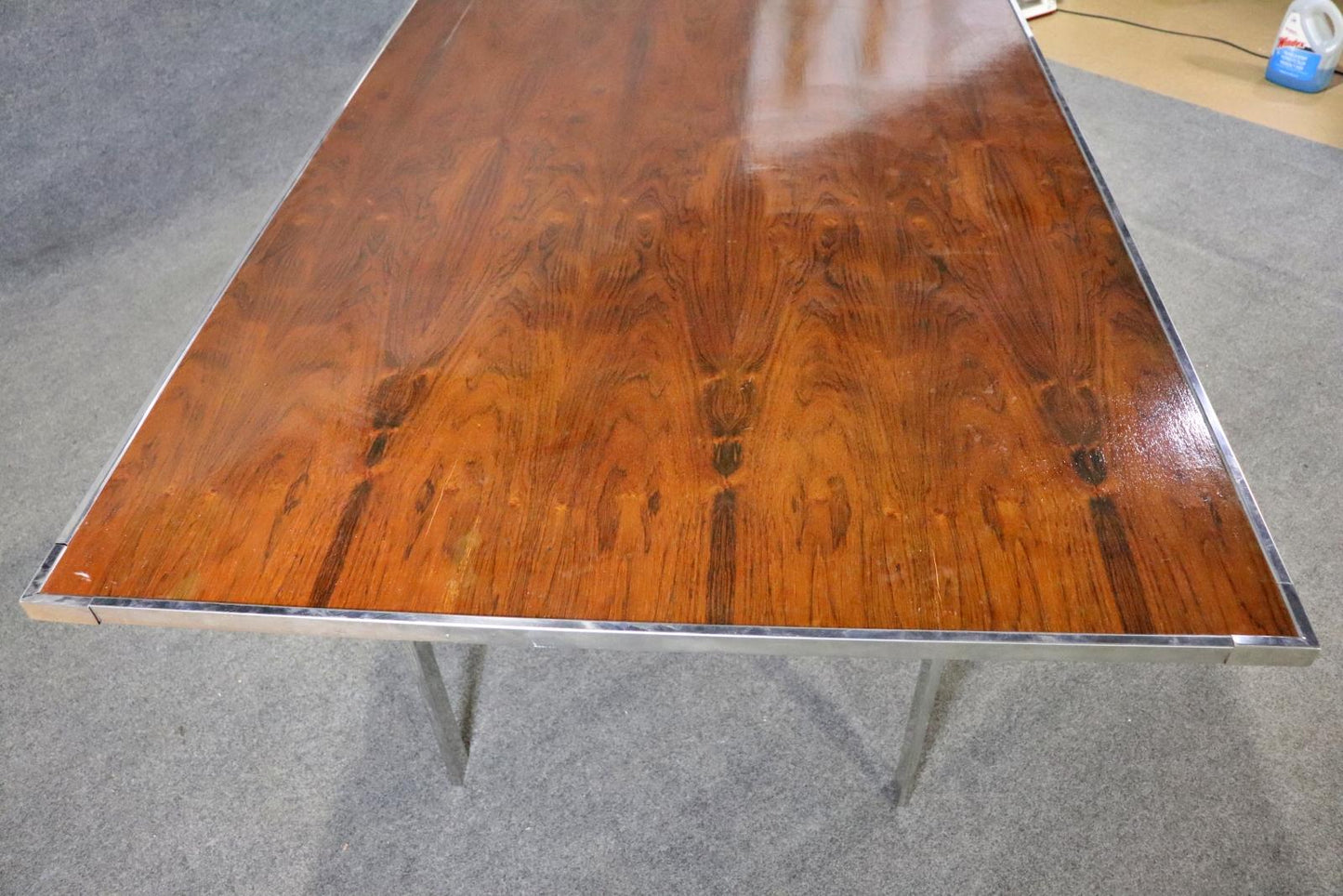 Mid Century Modern Rosewood and Chrome Flatbar Dining Conference Table